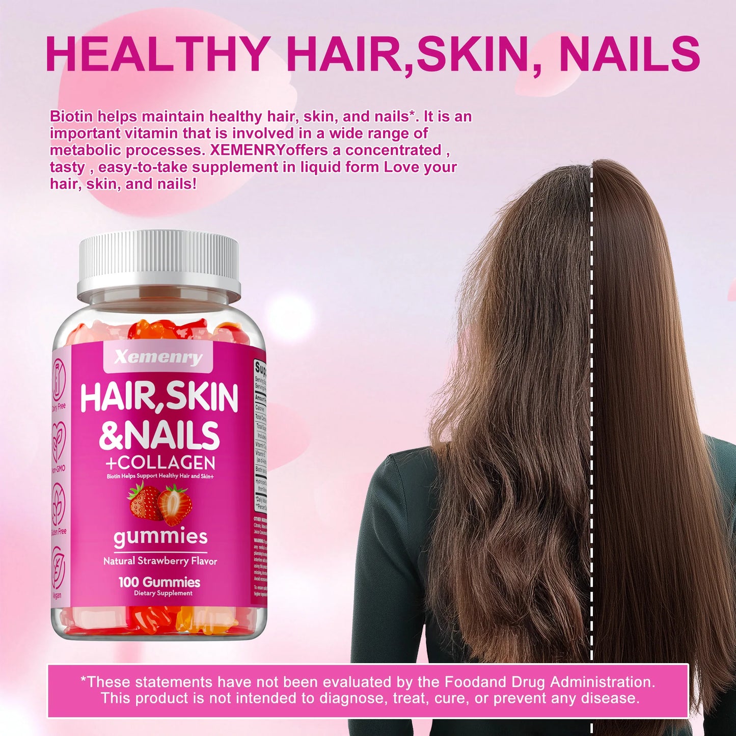 Xemenry | High Potency Biotin Gummies with Collagen | Healthy Hair, Skin & Nails Support | 60 Gummies