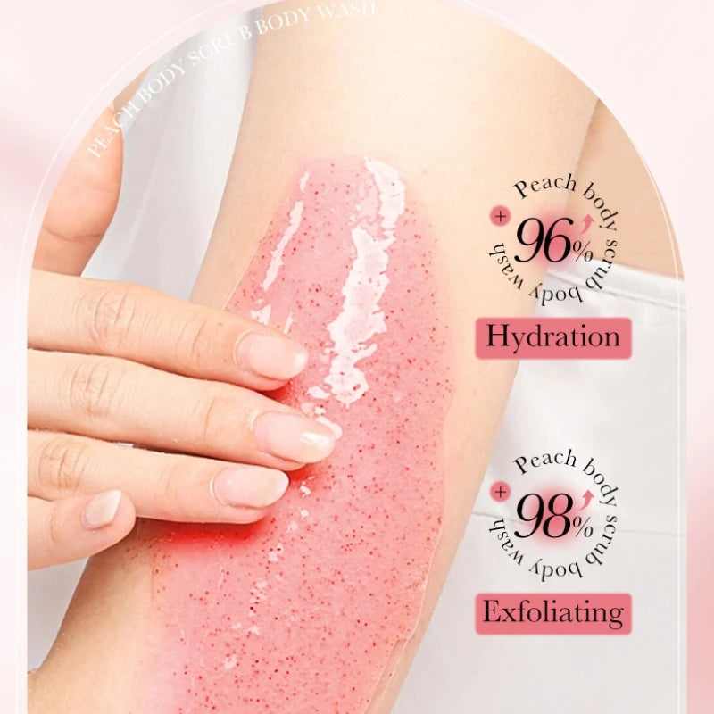 300ml Peach Scrub Shower Gel, Rich in Peach Extract, Citric Acid and Other Ingredients, Fresh Peach Fragrance, Long-Lasting Fragrance, Rich Foam, Rub the Delicate Texture, Can Effectively Clean the Skin, Remove Dirt and Aband