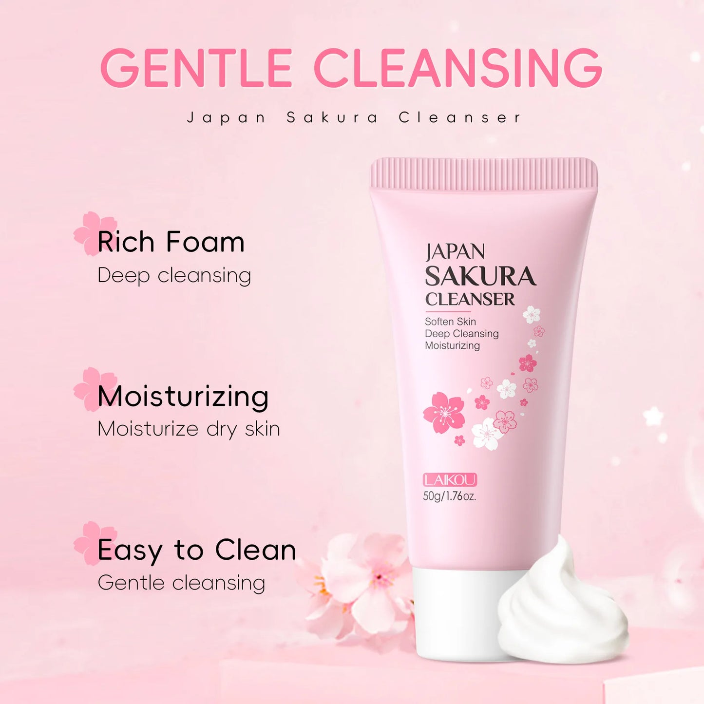 Laikou | Japan Sakura Cleanser | Deep Cleansing, Moisturizing & Skin Softening Care