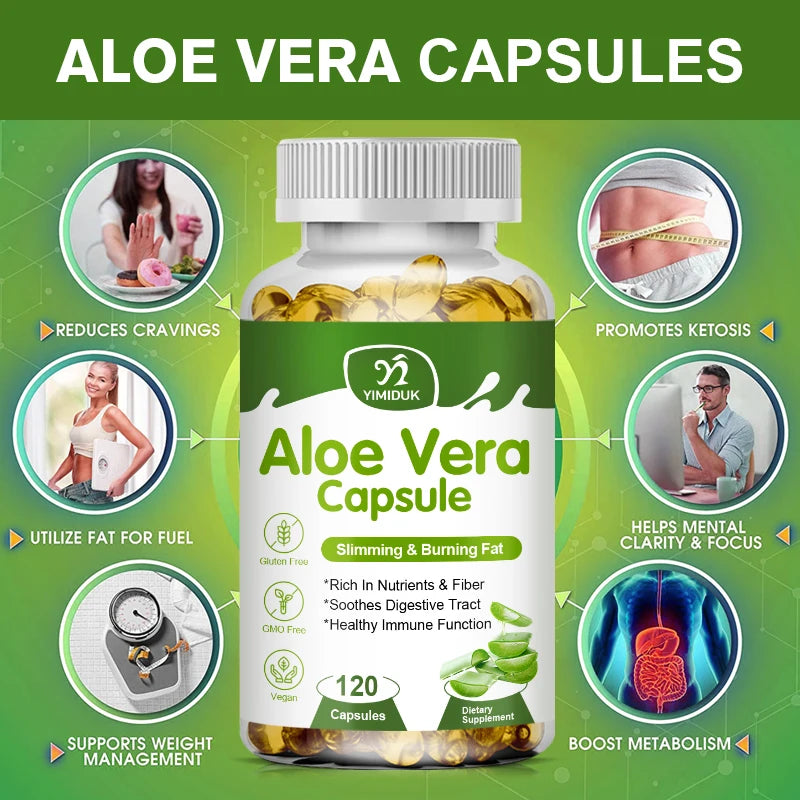 YIMIDUK | Aloe Vera Capsules | Slimming, Fat Burn, Detox, Digestive & Immune Support | 60 Capsules