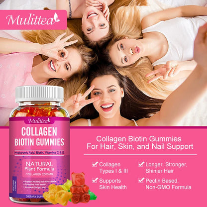 Mulittea | Collagen Biotin Gummies| Hair Growth, Skin Care, Nails, Joint Support | 60 Gummies