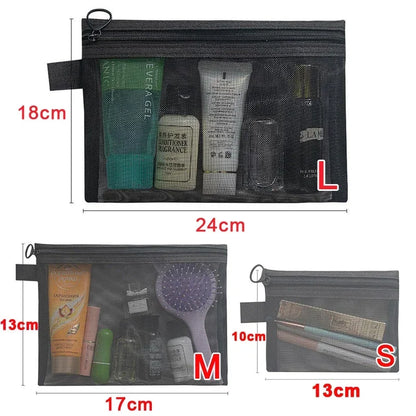 Women Mesh Cosmetic Bag Travel Storage Makeup Bag Organizer Female Make Up Pouch Portable Small Large Toiletry Beauty Case