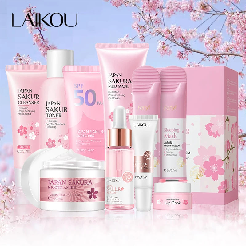 Sakura Skincare Set | 9-Piece Korean Beauty Kit | Hydration, Brightening & Sun Protection