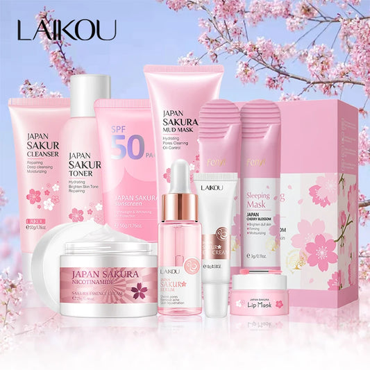 Sakura Skincare Set | 9-Piece Korean Beauty Kit | Hydration, Brightening & Sun Protection