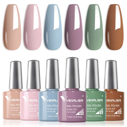 Venalisa Nail Gel Polish Kit HEMA FREE Nude Pink Color Collection Self Leveling Full Coverage Nail Manicure Set 6Pcs Kit