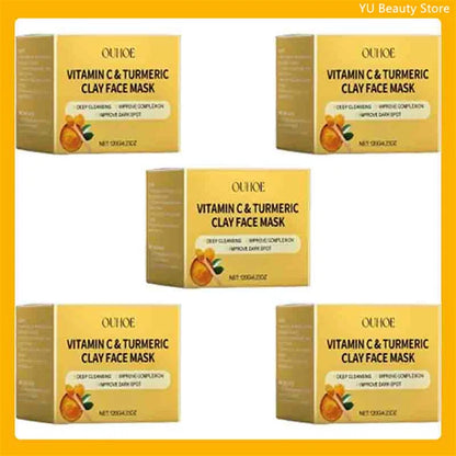 Turmeric Vitamin C Clay Mask Deep Cleansing Facial Improves Dark Spots Acne Hydrating Skin Care Tightens Skin Evens Skin Tone