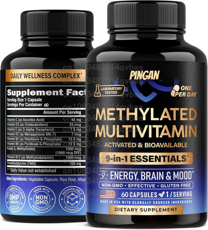 PINGAN | Methylated Multivitamin with B12 | Energy, Brain & Mood Support