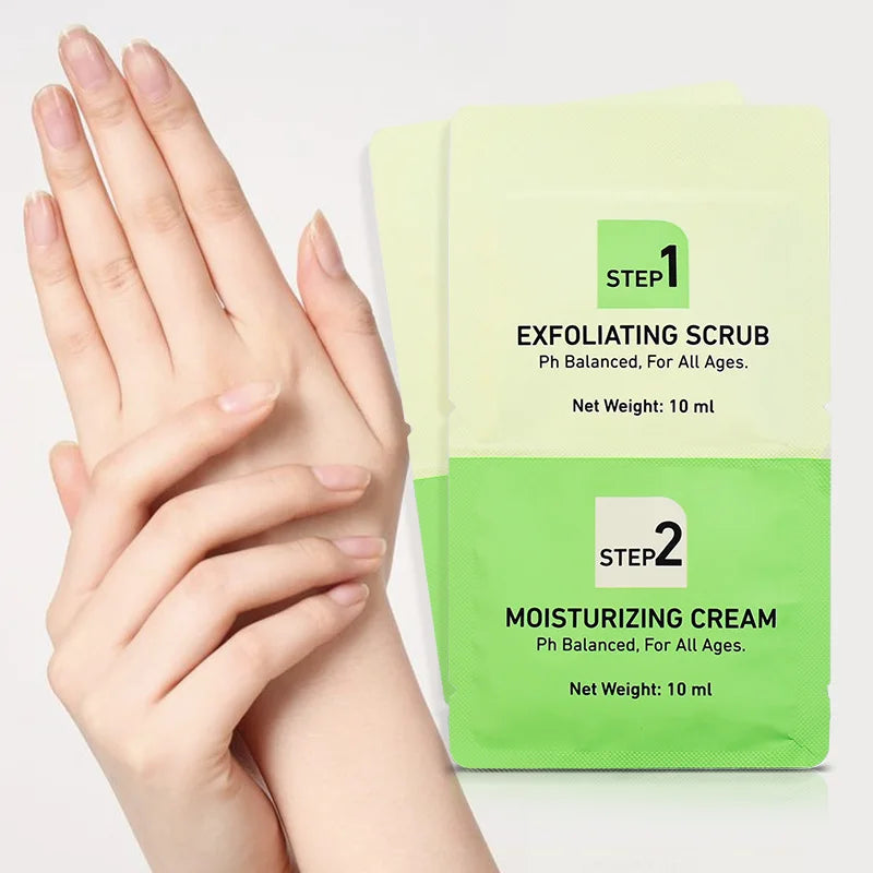 10ml Hand Exfoliating Scrub + 10ml Moisturizing Hand Cream Hydrating Deep Cleansing Nourishing Skin Walnut Aloe Vera Extract