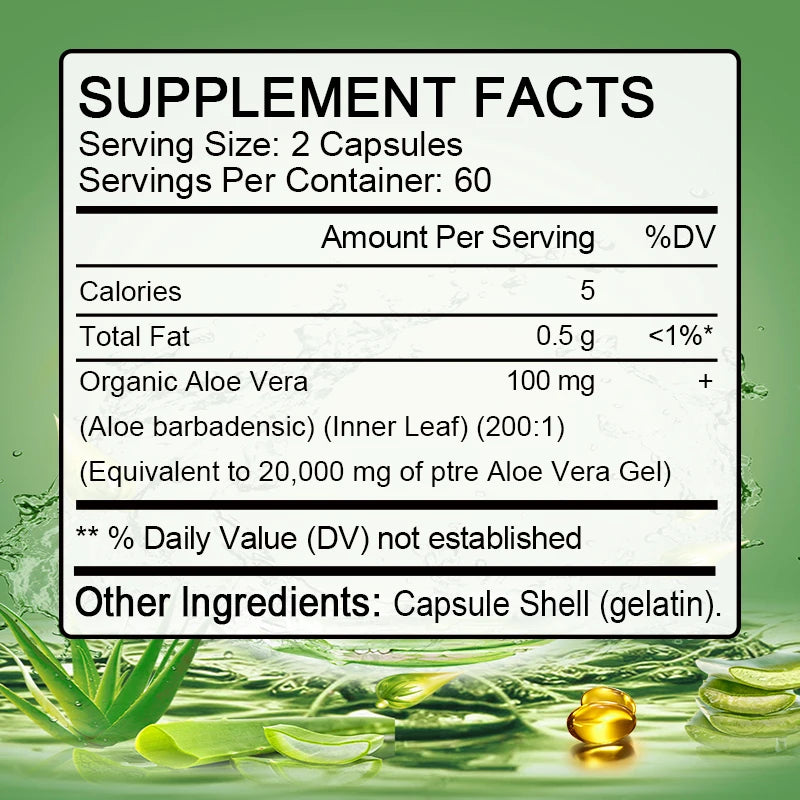 YIMIDUK | Aloe Vera Capsules | Relieves Constipation, Appetite Control, Fat Burn, Detox | 60 Capsules