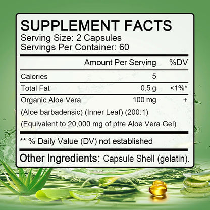 YIMIDUK | Aloe Vera Capsules | Relieves Constipation, Appetite Control, Fat Burn, Detox | 60 Capsules