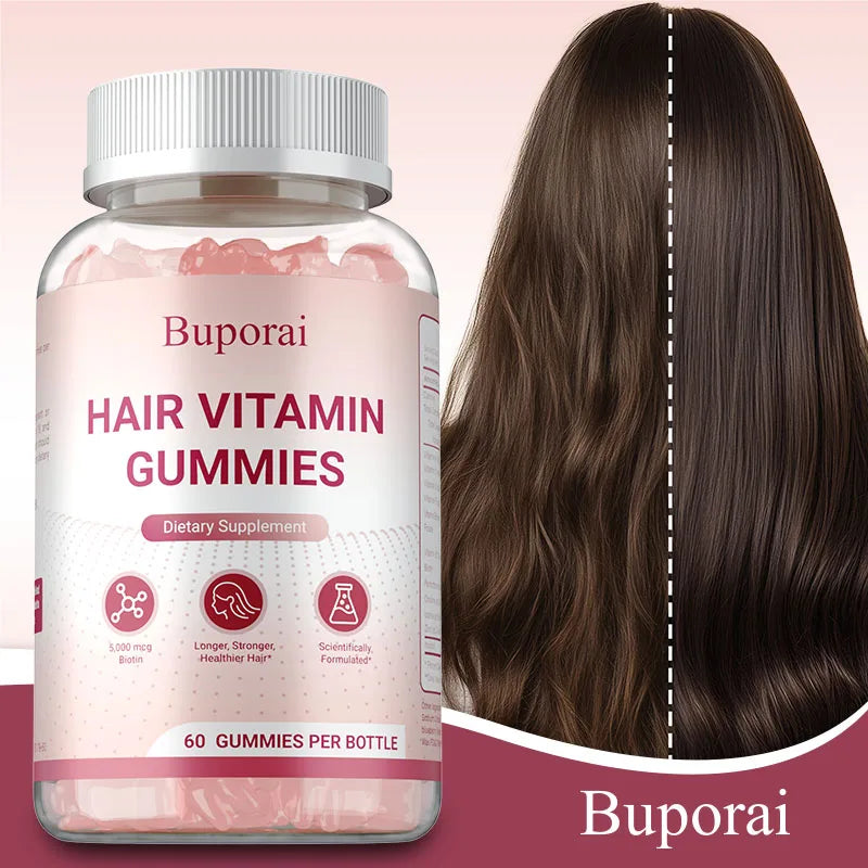 Buporai | Hair Growth Gummies | Strengthens Hair, Skin & Nails, Improves Elasticity | 60 Gummies