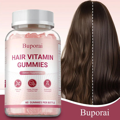 Buporai | Hair Growth Gummies | Strengthens Hair, Skin & Nails, Improves Elasticity | 60 Gummies