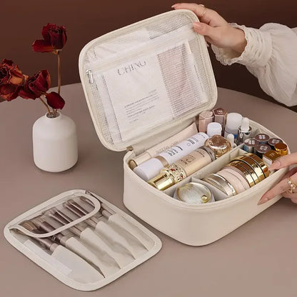 Large Capacity Waterproof PU Cosmetic Bag with Divider, Portable Travel Cosmetic Toiletry Storage Bag, Cosmetic Travel Bag  ...