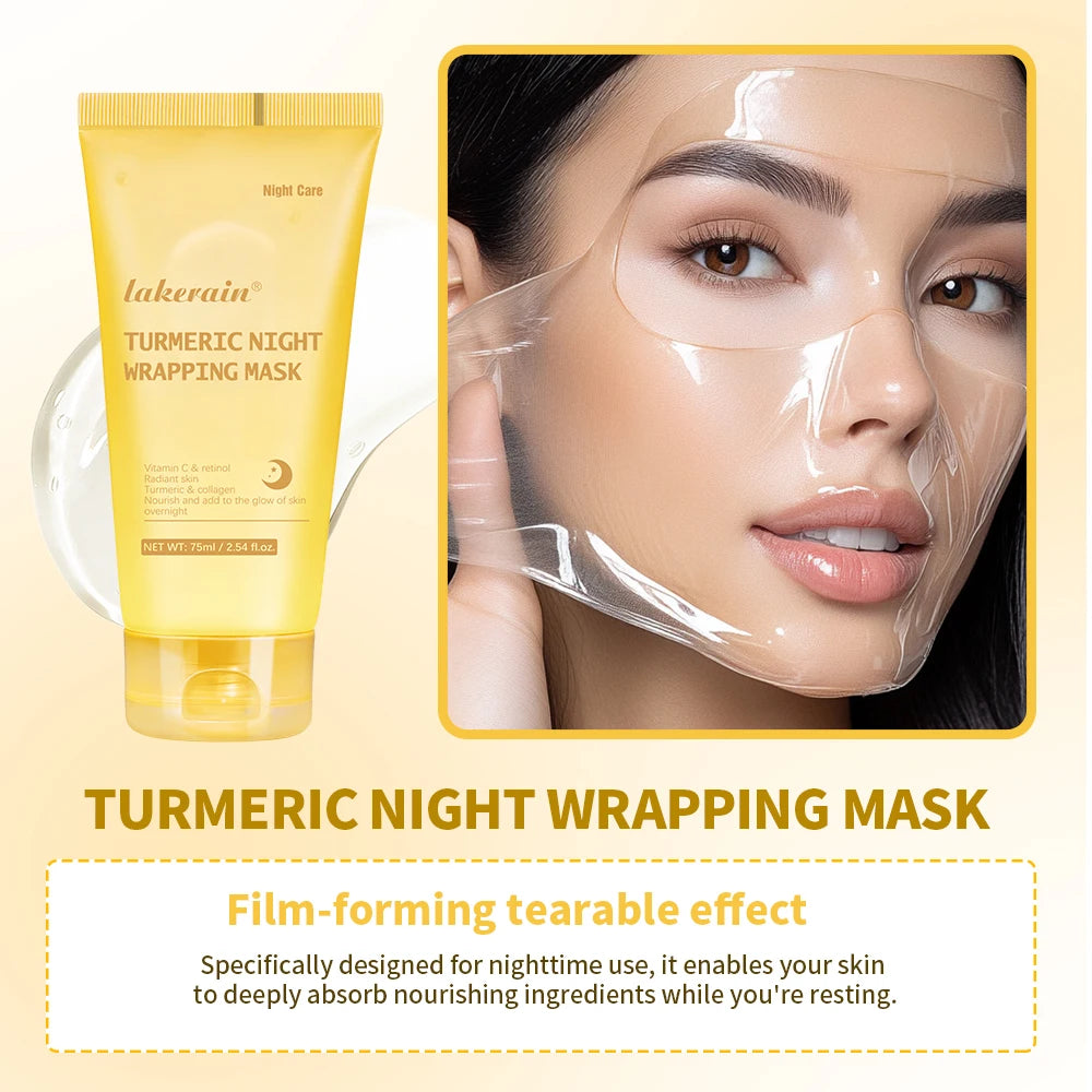 Lakerain Kojic Acid & Turmeric Night Wrapping Mask | Peel-Off Overnight Treatment with Collagen | Nourishing, Firming & Brightening | 75ml