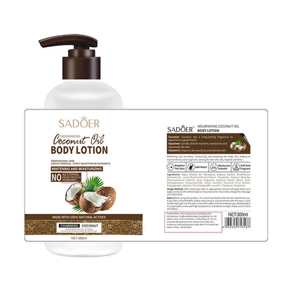 SADOER 300ML Coconut Deep Hydrating Moisturizing Body Lotion Long-Lasting Fragrance Natural Nourishing Cream With Shea Butter