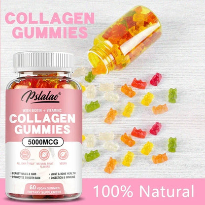 Pslalae | Collagen Gummies with Biotin & Vitamin C | Hair, Skin, Nails, Joint & Immune Support | 60 Vegan Gummies