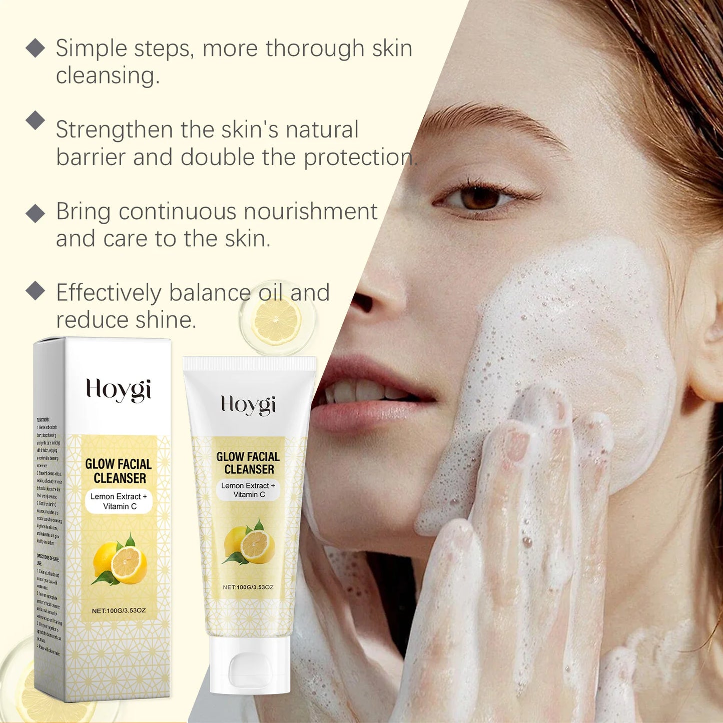 Hoygi | Lemon Extract & Vitamin C Facial Cleanser | Brightening, Moisturizing & Skin Nourishment