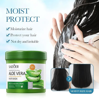 SADOER Aloe Vera Hair Mask | Moisturizing, Repairing & Keratin-Infused Treatment | Soft, Smooth & Nourished Hair Care | 500g