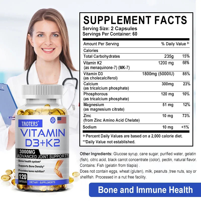 Taoters | Vitamin D3 K2 Capsules | Bone & Cardiovascular Health Support