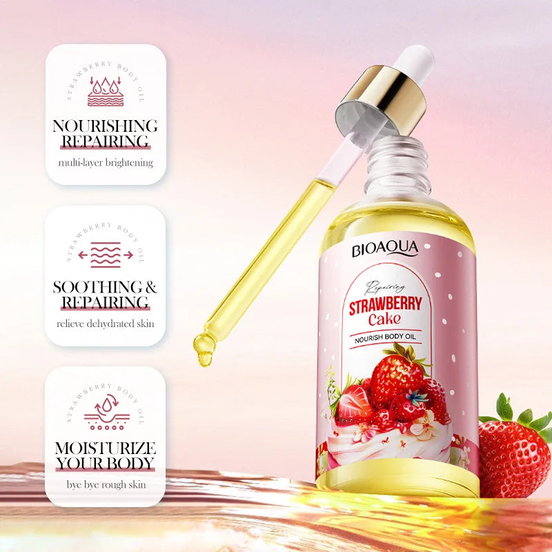 BIOAQUA Strawberry Cake Body Oil Moisturizing Anti Peeling Tender Brightening Skin Essence Body Cream Lotion Skin Care