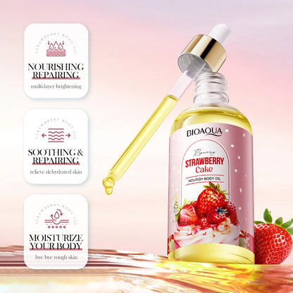 BIOAQUA Strawberry Cake Body Oil Moisturizing Anti Peeling Tender Brightening Skin Essence Body Cream Lotion Skin Care