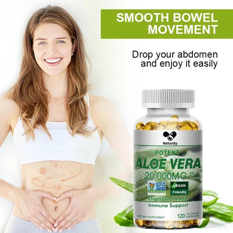 Naturaly | Aloe Vera Extract Capsules | Relieves Constipation, Detox, Fat Burn, Digestive & Immune Support | 120 Capsules