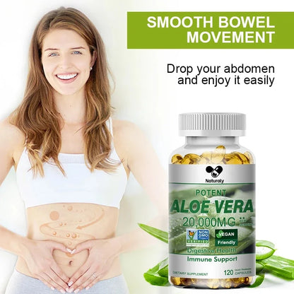 Naturaly | Aloe Vera Extract Capsules | Relieves Constipation, Detox, Fat Burn, Digestive & Immune Support | 120 Capsules