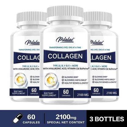 Pslalae | Collagen Capsules with Hyaluronic Acid & Vitamin C | Skin, Hair, Nails, Joints Support | 30/60/120 Capsules