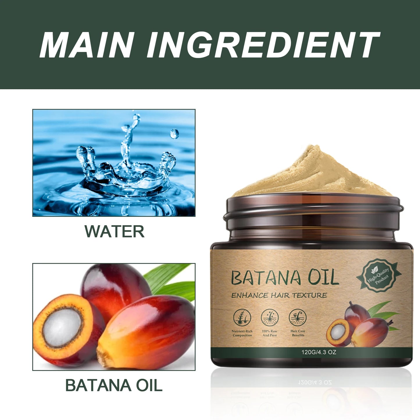 120g Batana Hair Cream Nourishes and Repairs Dry and Frizzy Hair, Softens and Cares for Hair with a Hair Mask