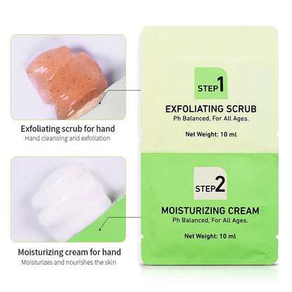10ml Hand Exfoliating Scrub + 10ml Moisturizing Hand Cream Hydrating Deep Cleansing Nourishing Skin Walnut Aloe Vera Extract