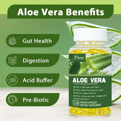 Ptvse | Organic Aloe Vera Supplement | Digestive Health, Immune Support, Anti-Inflammatory | 120 Vegan Capsules