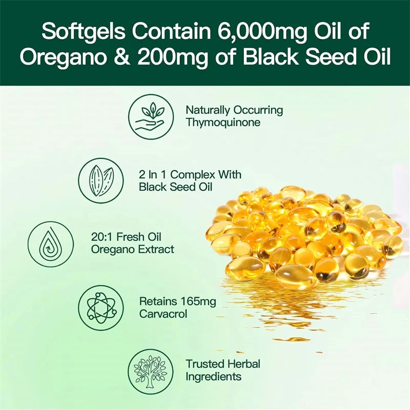 Pslalae | Oregano Oil Black Seed Softgels | Immune & Digestive Health Support