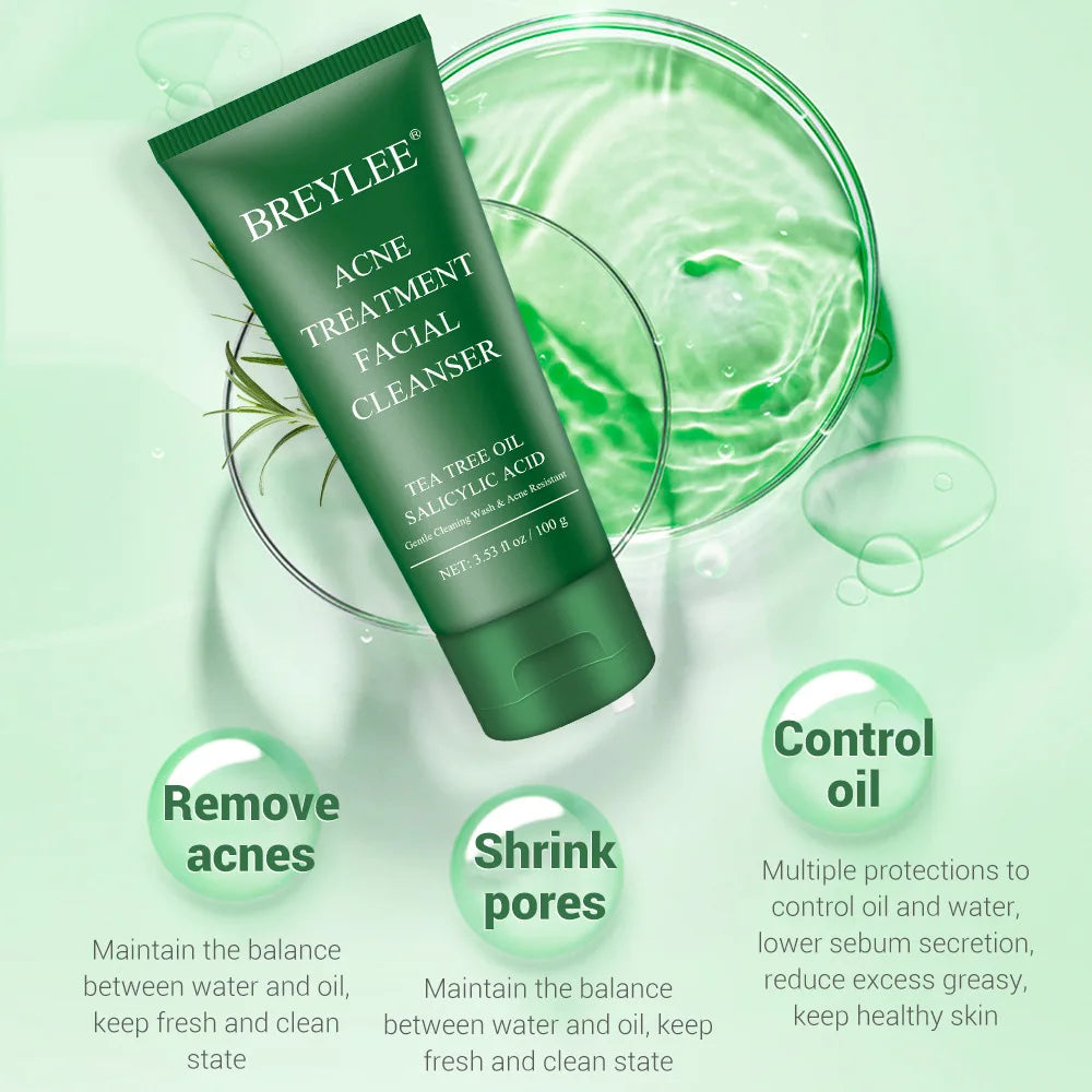 BREYLEE Complete Facial Skincare Set | Cleanser, Toner, Essence, Cream & Sheet Mask | For Acne-Prone, Oily & Combination Skin | 5pcs