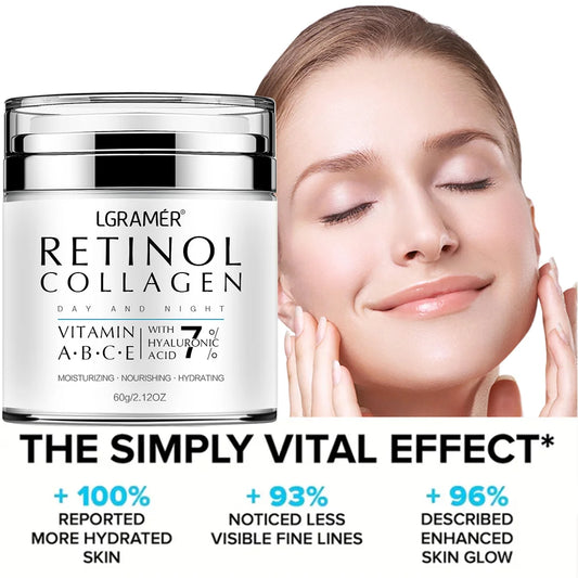 LGRAMÉR Retinol Anti-Aging Face Cream | Collagen & Hyaluronic Acid | Moisturizing, Wrinkle Removal & Skin Nourishment | Day & Night Use | 60ml