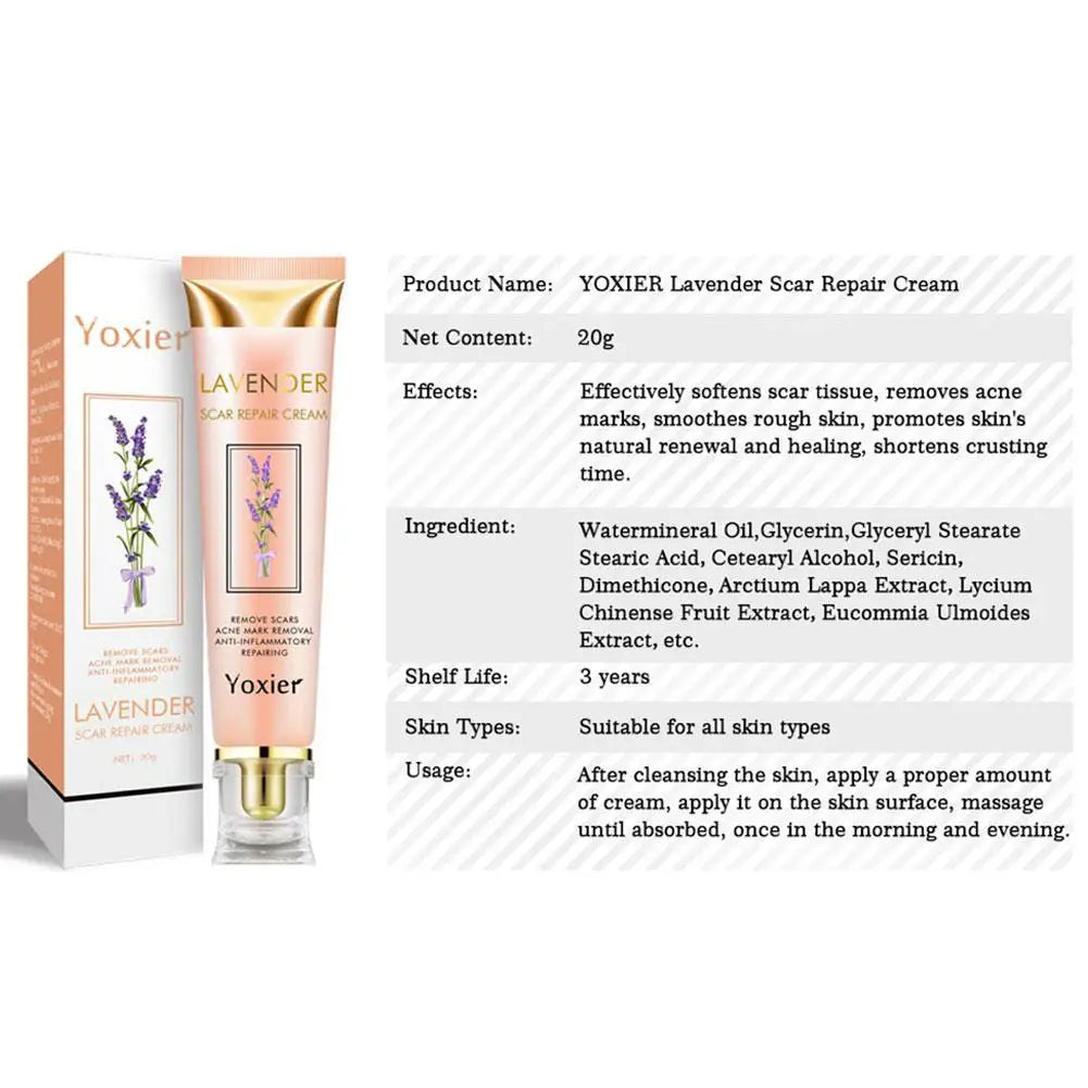 5X Yoxier Lavender Scar Repair Cream Acne Scar Removal Remove Pigmentation Scar Marks Stretch Smooth Skin Care Whitening Cream