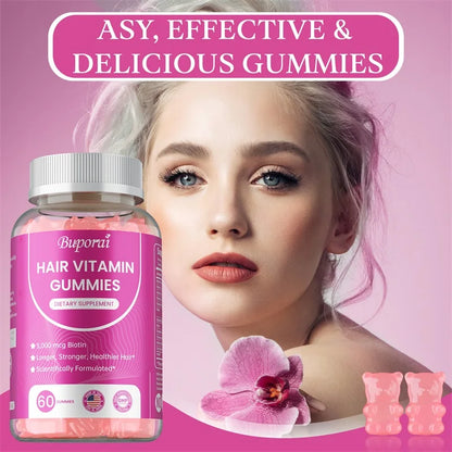 BUPORAI | Hair Vitamin Gummies | Care for Skin, Nails & Hair – Anti-Aging & Glowing Skin Support | 60 Gummies