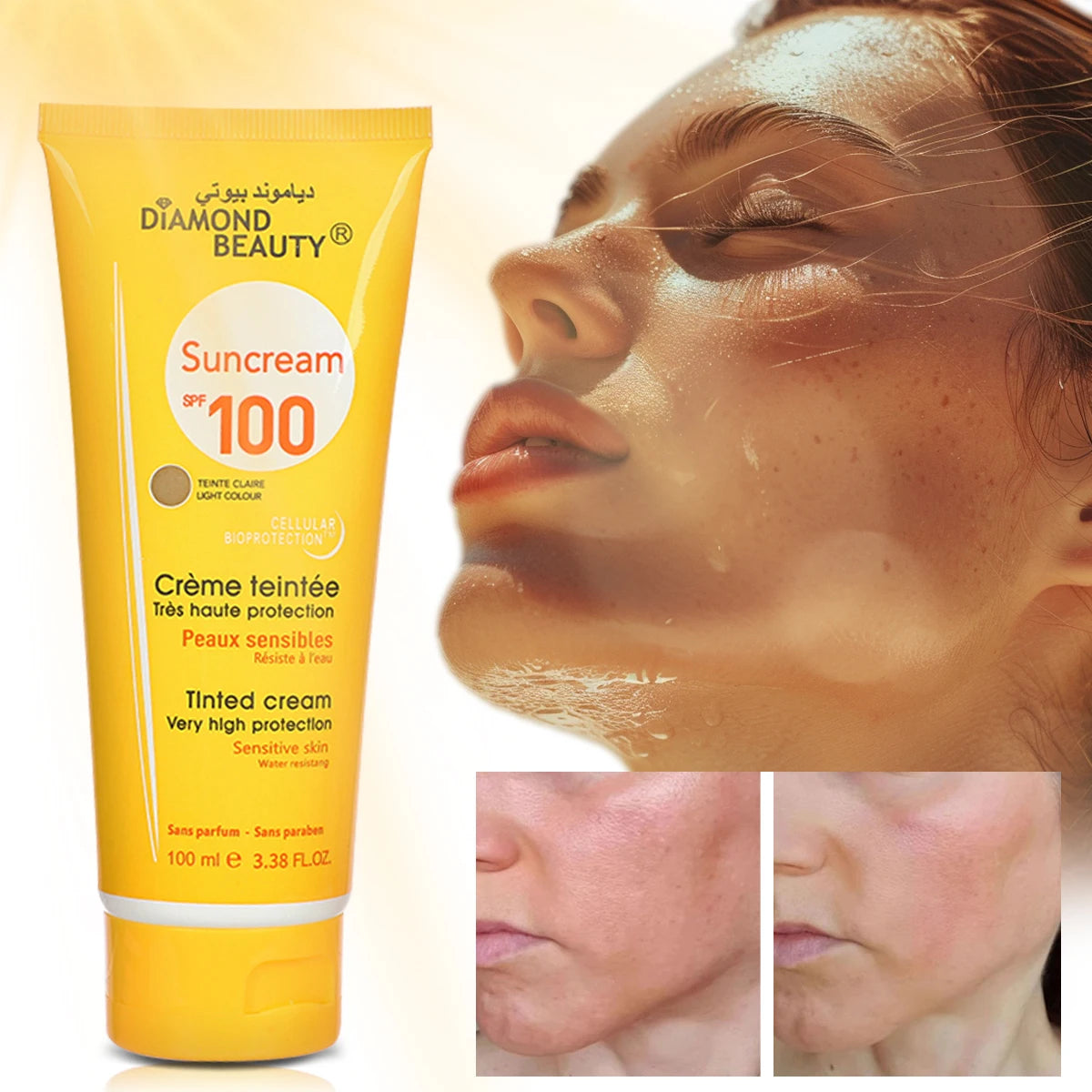 DIAMOND BEAUTY SPF 100 Tinted Sunscreen | Ultra Protective, Lightweight & Fast Absorbing | For Sensitive Skin with Hyaluronic Acid | 100ml
