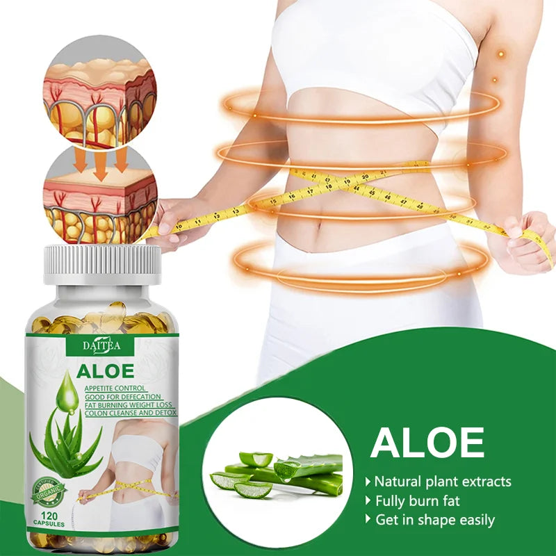 DAITEA | Aloe Capsules | Appetite Control, Fat Burn, Detox, Colon Cleanse | 60 Capsules