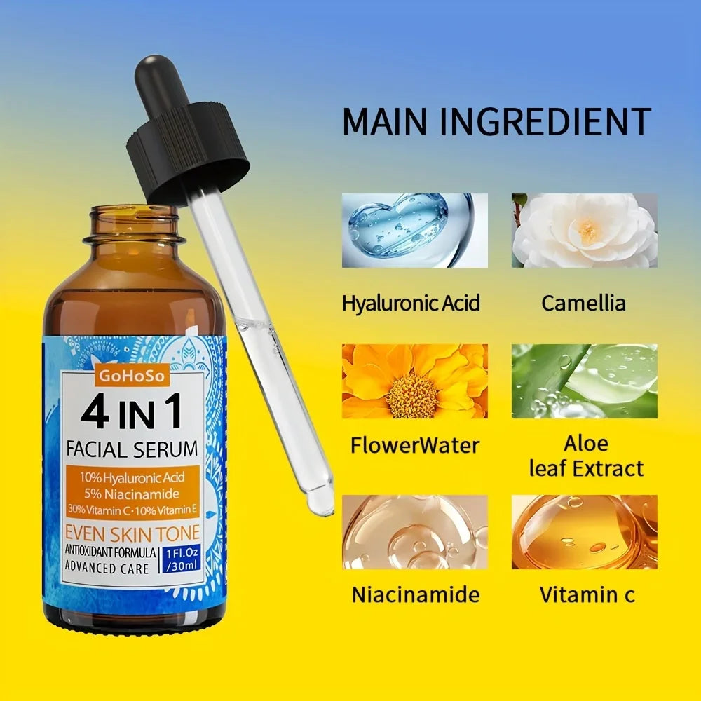 ENVISHA 4-in-1 Facial Serum | Hyaluronic Acid, Niacinamide, Vitamin C & E | Anti-Aging, Deep Moisturizing & Firming | 30ml