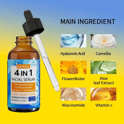 ENVISHA 4-in-1 Facial Serum | Hyaluronic Acid, Niacinamide, Vitamin C & E | Anti-Aging, Deep Moisturizing & Firming | 30ml
