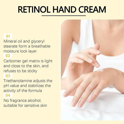 Retinol Hand Cream Firming Hand Lotion Retinol Moisturizer For Aging Dry Cracked Hands, Hydrates & Soothes Dry Hands, Non-Greasy