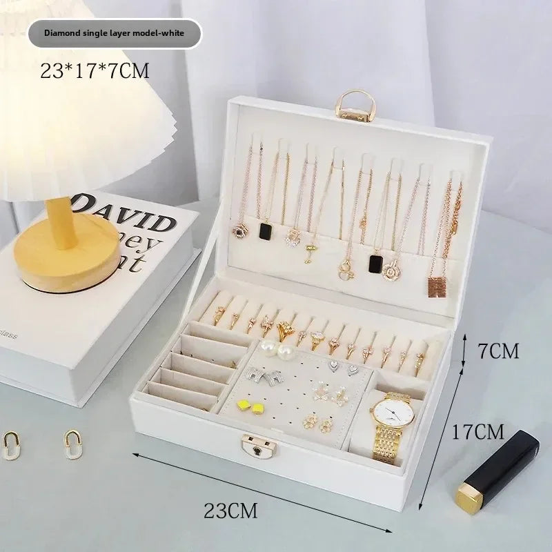 Diamond shaped three-layer lockable drawer jewelry box, household jewelry storage box, portable large capacity jewelry packaging