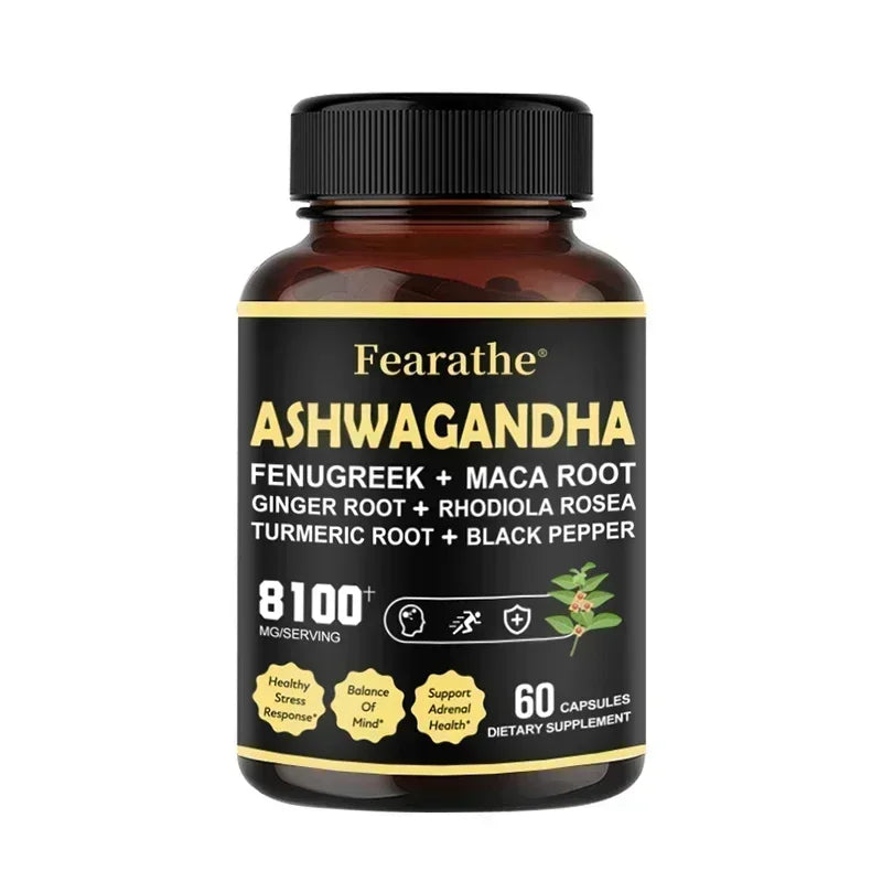 Fearathe | Ashwagandha Fenugreek Maca Turmeric Rhodiola Capsules | Sleep, Adrenal, Immune & Energy Support