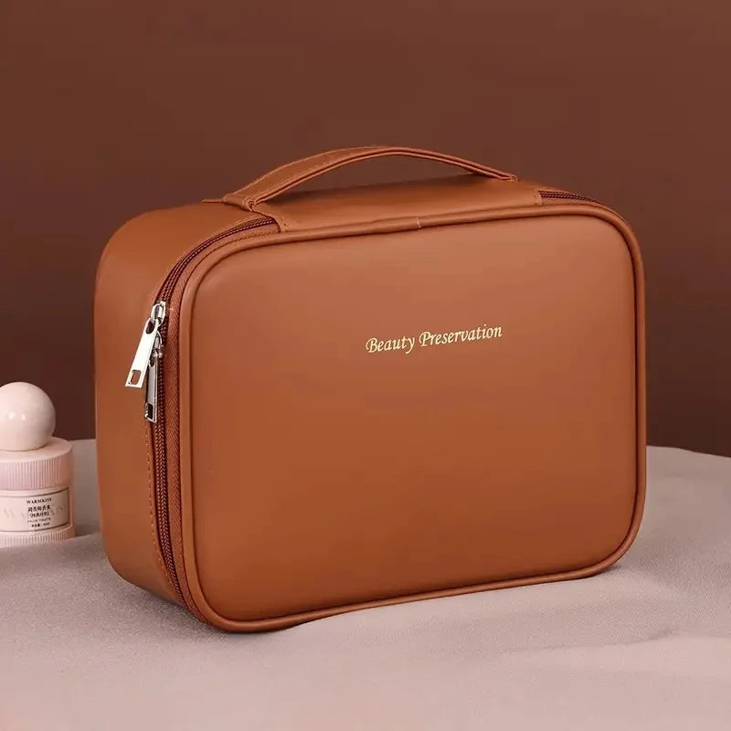 Large Capacity Waterproof PU Cosmetic Bag with Divider, Portable Travel Cosmetic Toiletry Storage Bag, Cosmetic Travel Bag  ...