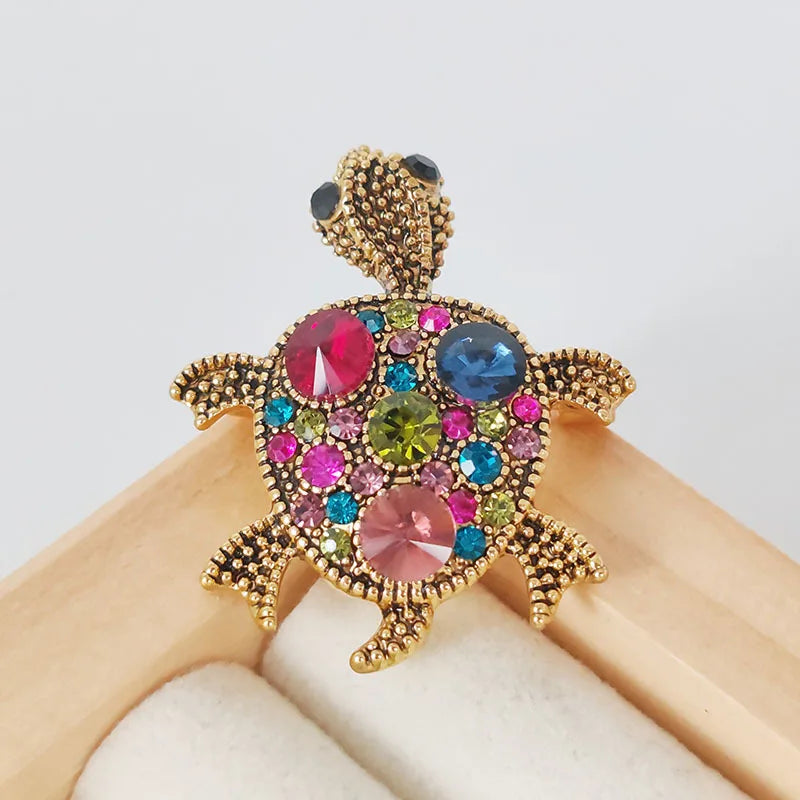 Small Turtle Rhienstone Brooches For Women Girls Boys Colorful Blue Crystal Cubic Zircon Animal Pin Fashion Alloy Accessories