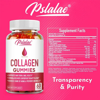 Pslalae | Collagen Gummies with Superfruit Blend | Hair, Skin, Joints, Digestion & Immune Support | 60 Gummies