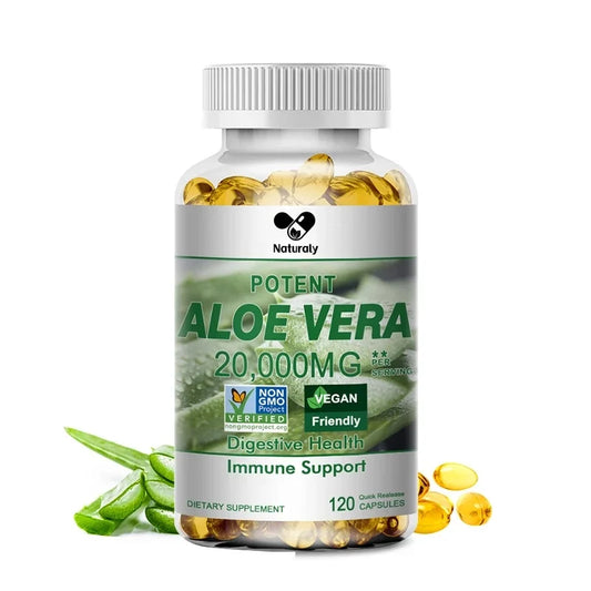 Naturaly | Aloe Vera Extract Capsules | Relieves Constipation, Detox, Fat Burn, Digestive & Immune Support | 120 Capsules