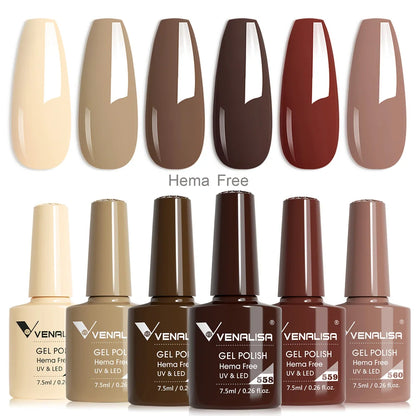 Venalisa Nail Gel Polish Kit HEMA FREE Nude Pink Color Collection Self Leveling Full Coverage Nail Manicure Set 6Pcs Kit