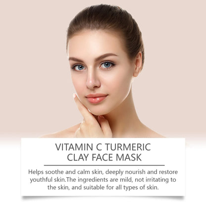 OUHOE Vitamin C & Turmeric Clay Face Mask | Deep Cleansing, Pore Shrinking, Brightening & Hydrating | Reduce Dullness & Dark Spots | 120g