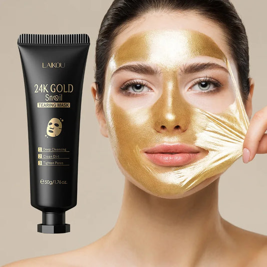 LAIKOU 24K Gold Sakura Peeling Face Mask | Anti-Wrinkle, Whitening & Blackhead Removal | Tear-Off Facial Mask for Smooth, Radiant Skin